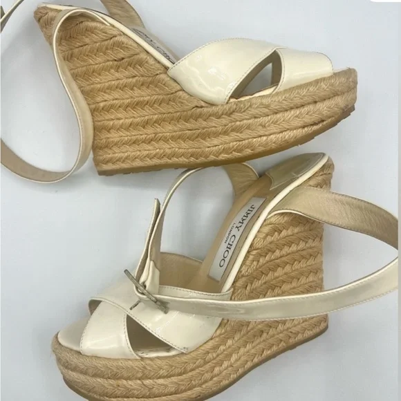 Jimmy Choo Cream Espadrille Sandals Size 5 Like New - Picture 3 of 6